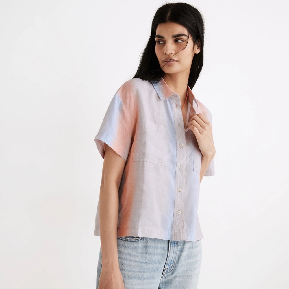 Madewell Linen Beachside Shirt in Ombré Stripe M